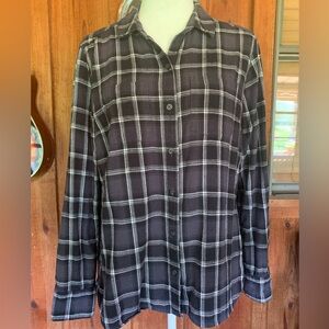 Woolrich Flannel Gray Plaid Button Down Long Sleeve Shirt Size L